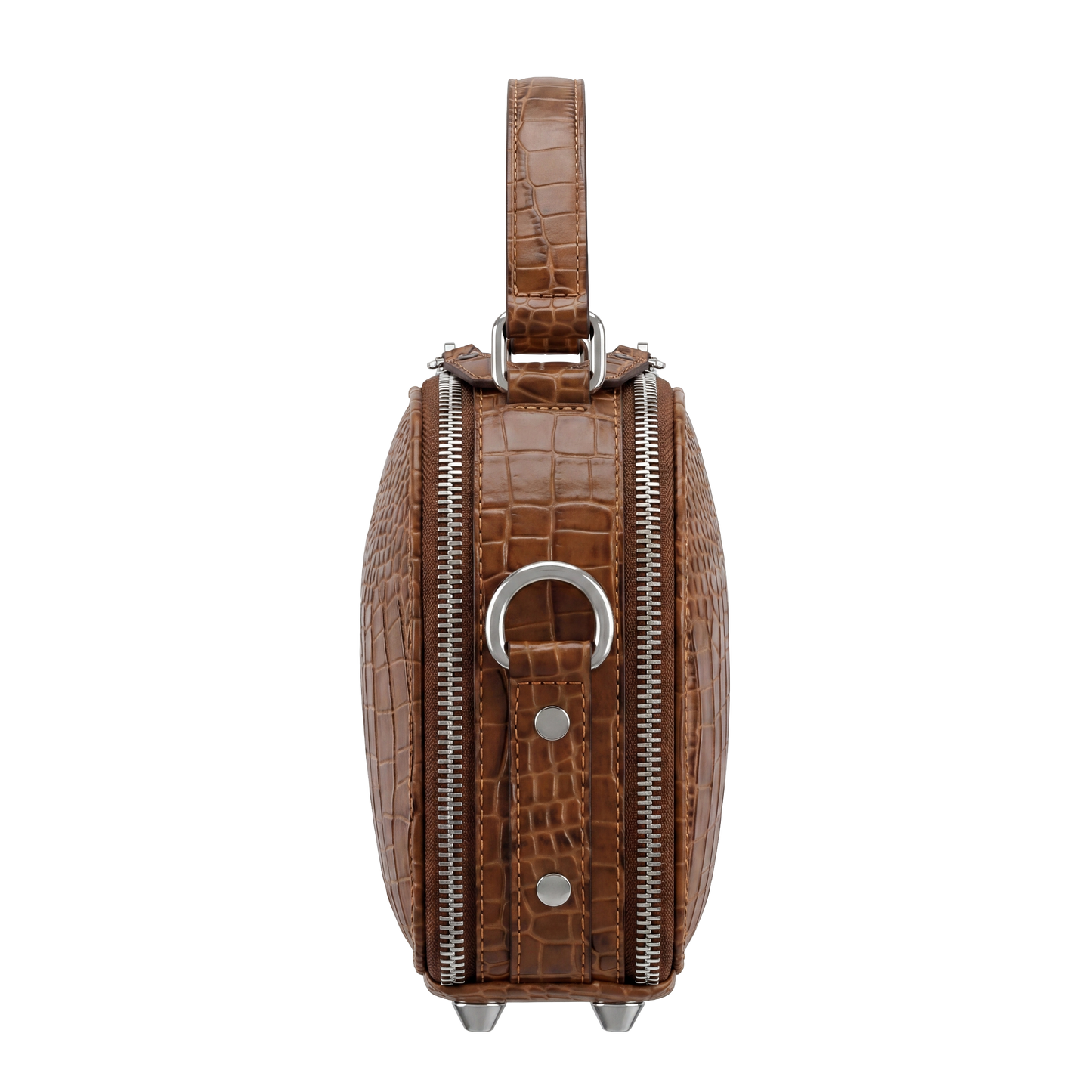 Premium Cognac Croc-Embossed Cube Crossbody
