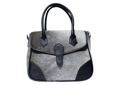 Midnight Noir Cowhide Satchel – Handcrafted Grey & Black Leather Luxury Bag