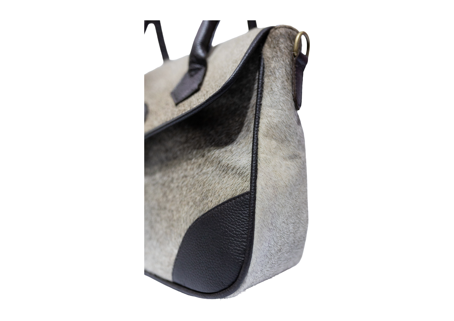 Midnight Noir Cowhide Satchel – Handcrafted Grey & Black Leather Luxury Bag