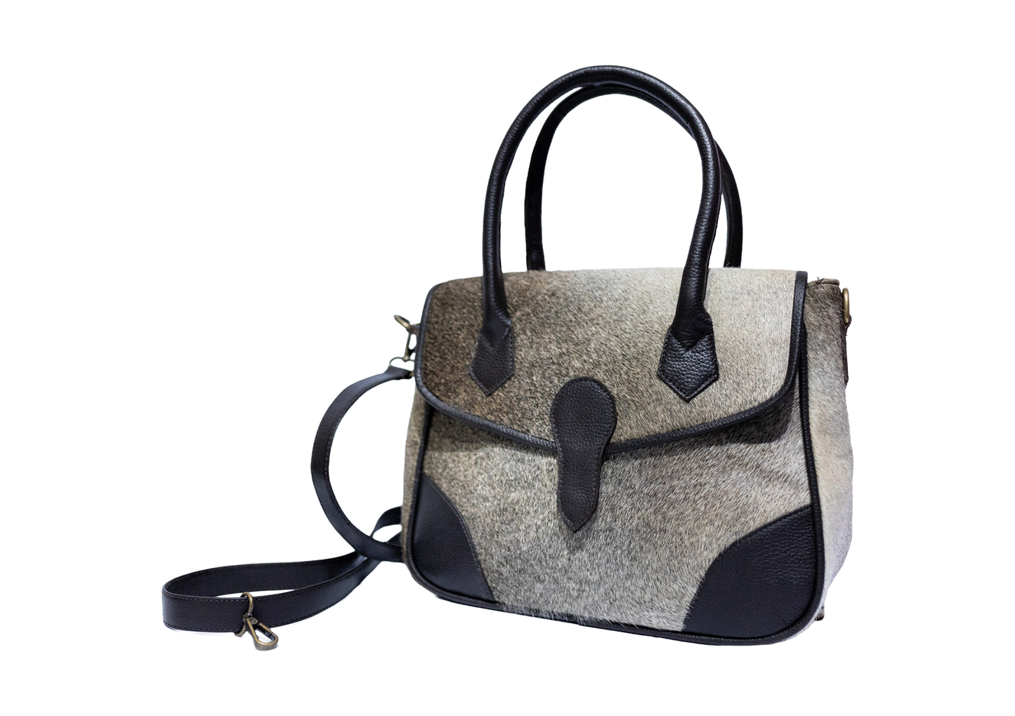 Midnight Noir Cowhide Satchel – Handcrafted Grey & Black Leather Luxury Bag
