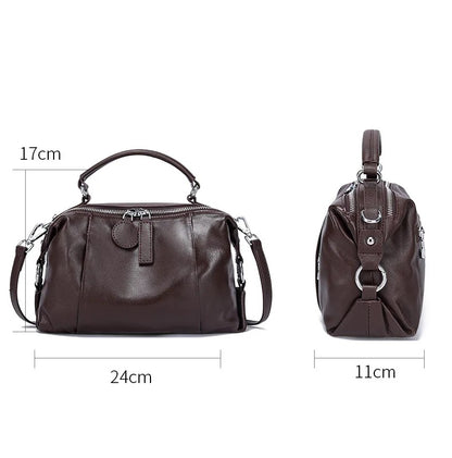 Fashion Geniune Cowhide Leather Boston Shoulder Bag  Premium Quality Versatile Retro Commuter Crossbody Handbag Daily Using Bag