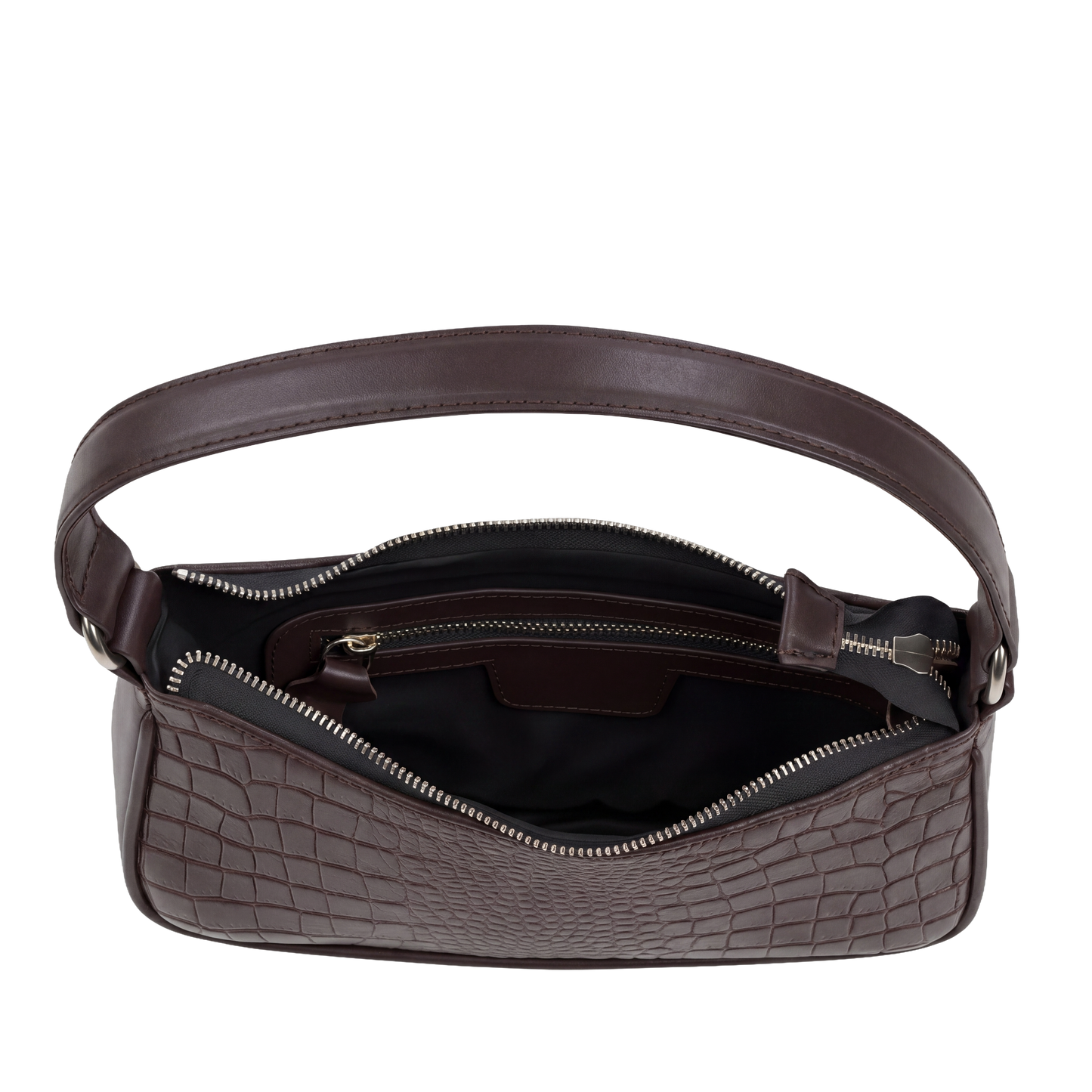 Mocha Croc-Embossed Baguette Bag