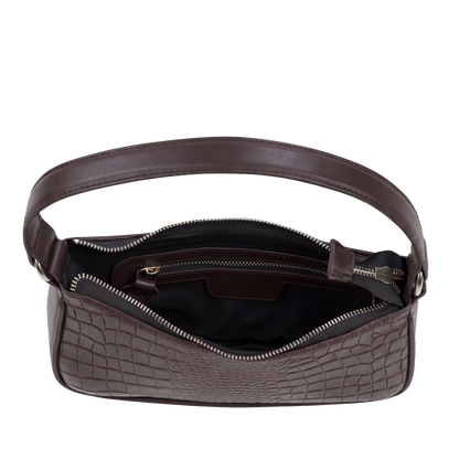 Mocha Croc-Embossed Baguette Bag