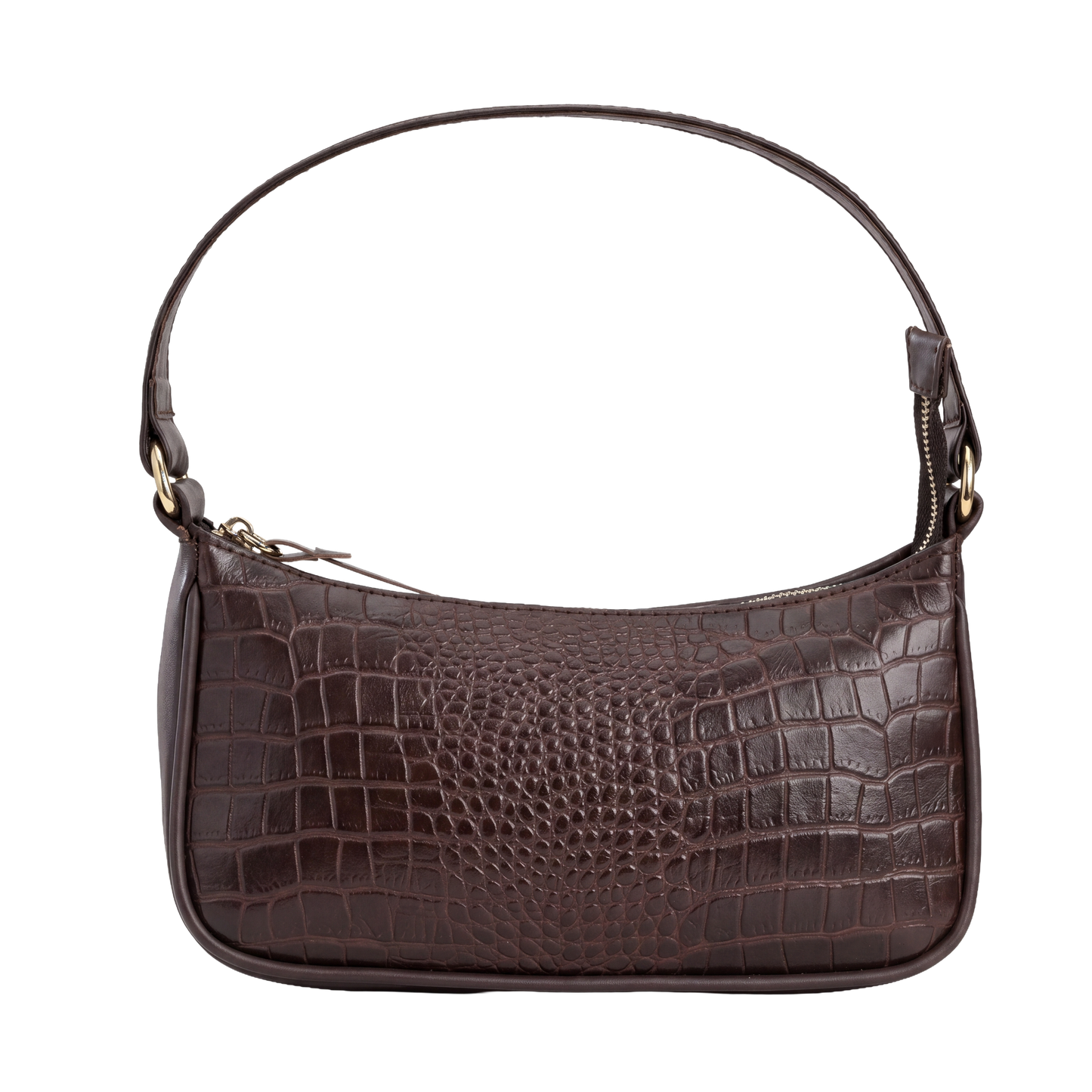Mocha Croc-Embossed Baguette Bag