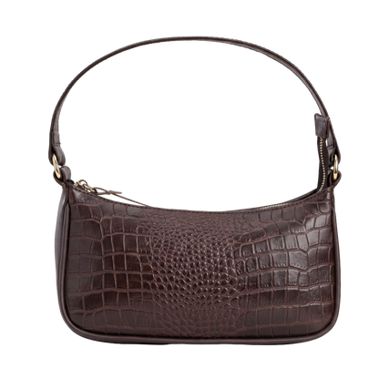 Mocha Croc-Embossed Baguette Bag