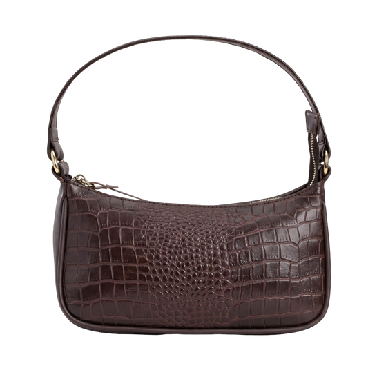 Mocha Croc-Embossed Baguette Bag
