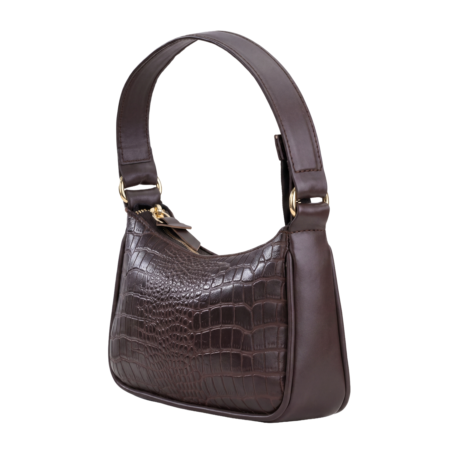 Mocha Croc-Embossed Baguette Bag