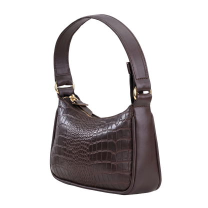Mocha Croc-Embossed Baguette Bag