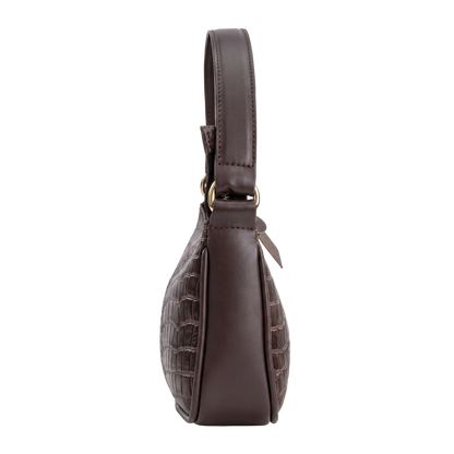 Mocha Croc-Embossed Baguette Bag