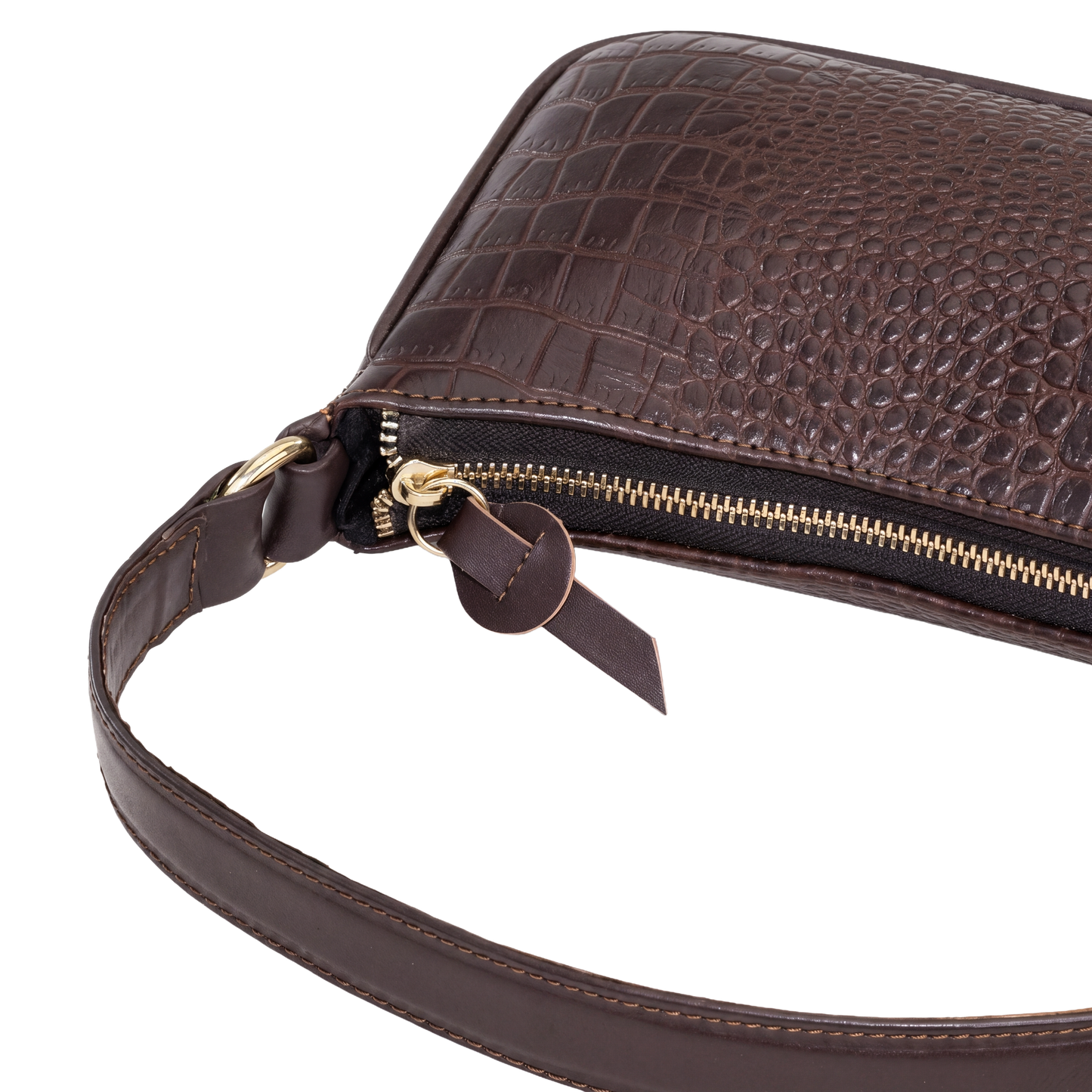 Mocha Croc-Embossed Baguette Bag