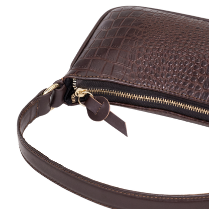Mocha Croc-Embossed Baguette Bag