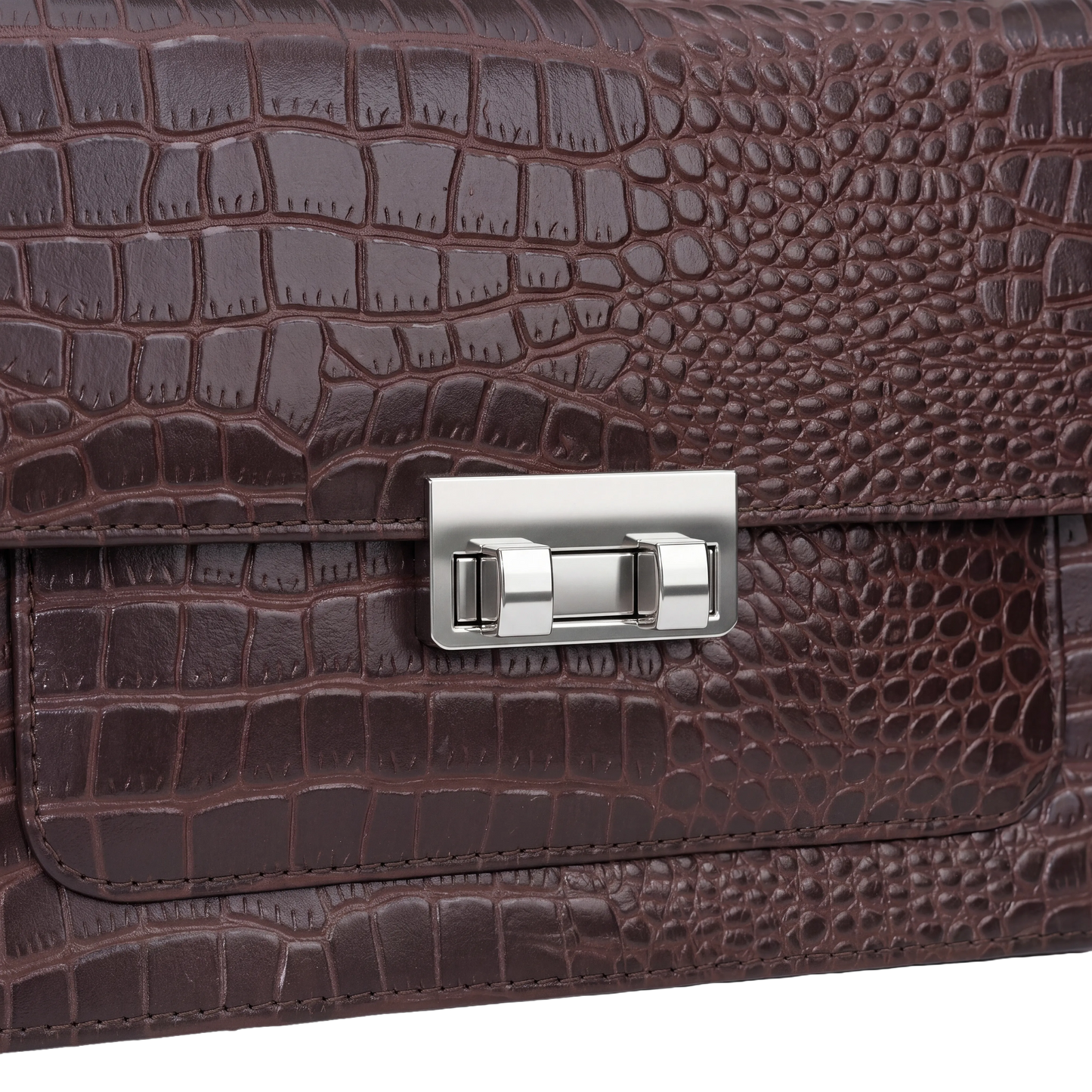 Mocha Croc-Embossed Heritage Satchel