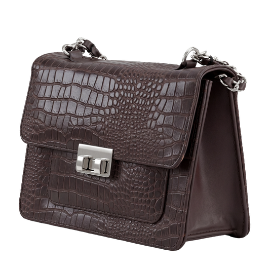 Mocha Croc-Embossed Heritage Satchel