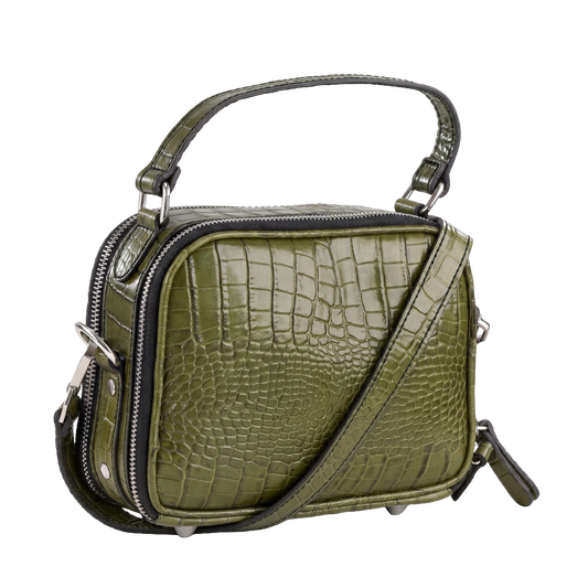Welkin Premium Cocoa Croc-Embossed Crossbody