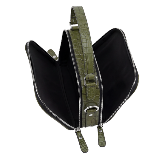 Welkin Premium Cocoa Croc-Embossed Crossbody