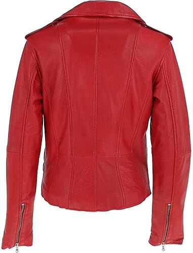 The Rebel Icon | Women's Genuine Sheepskin Biker Jacket - Cherry Red