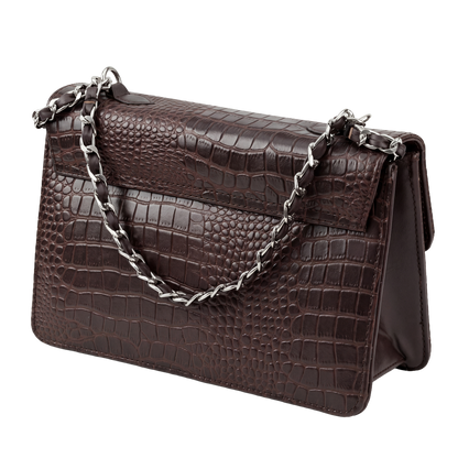 Mocha Croc-Embossed Heritage Satchel with Chain Strap