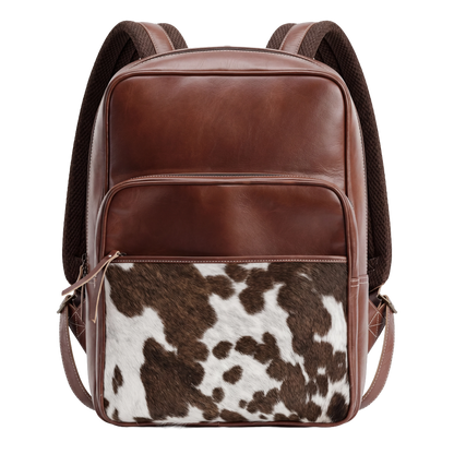 Premium Leather Backpack with Cowhide Accent – Vintage Style Travel & Everyday Bag