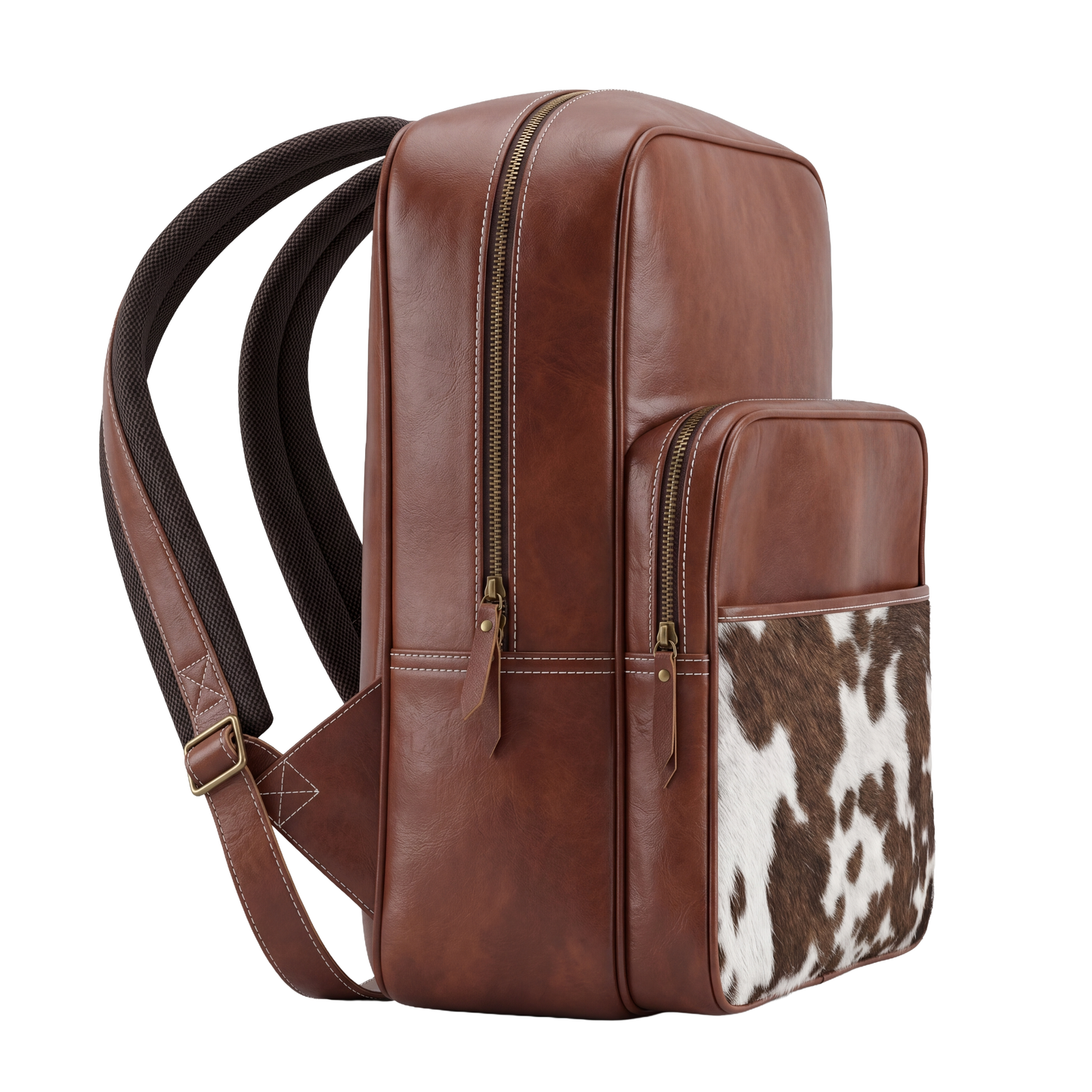 Premium Leather Backpack with Cowhide Accent – Vintage Style Travel & Everyday Bag