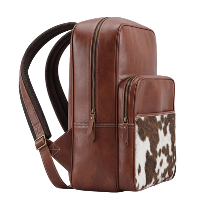 Premium Leather Backpack with Cowhide Accent – Vintage Style Travel & Everyday Bag