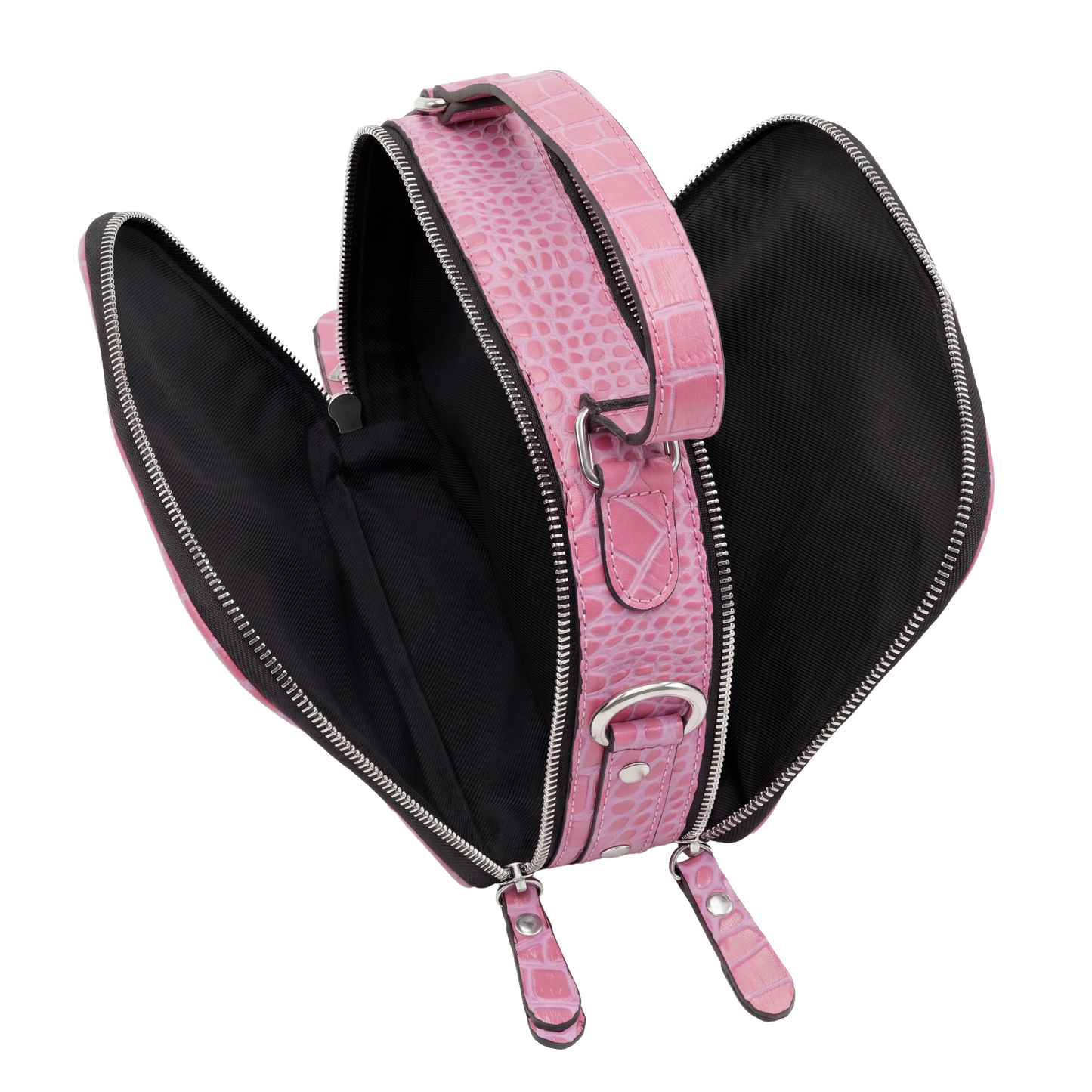 Mini Croc-Embossed Top Handle Crossbody Bag – Pink Edition