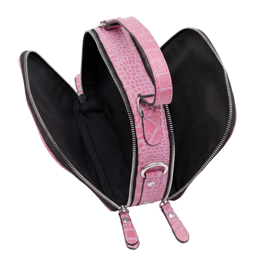 Mini Croc-Embossed Top Handle Crossbody Bag – Pink Edition