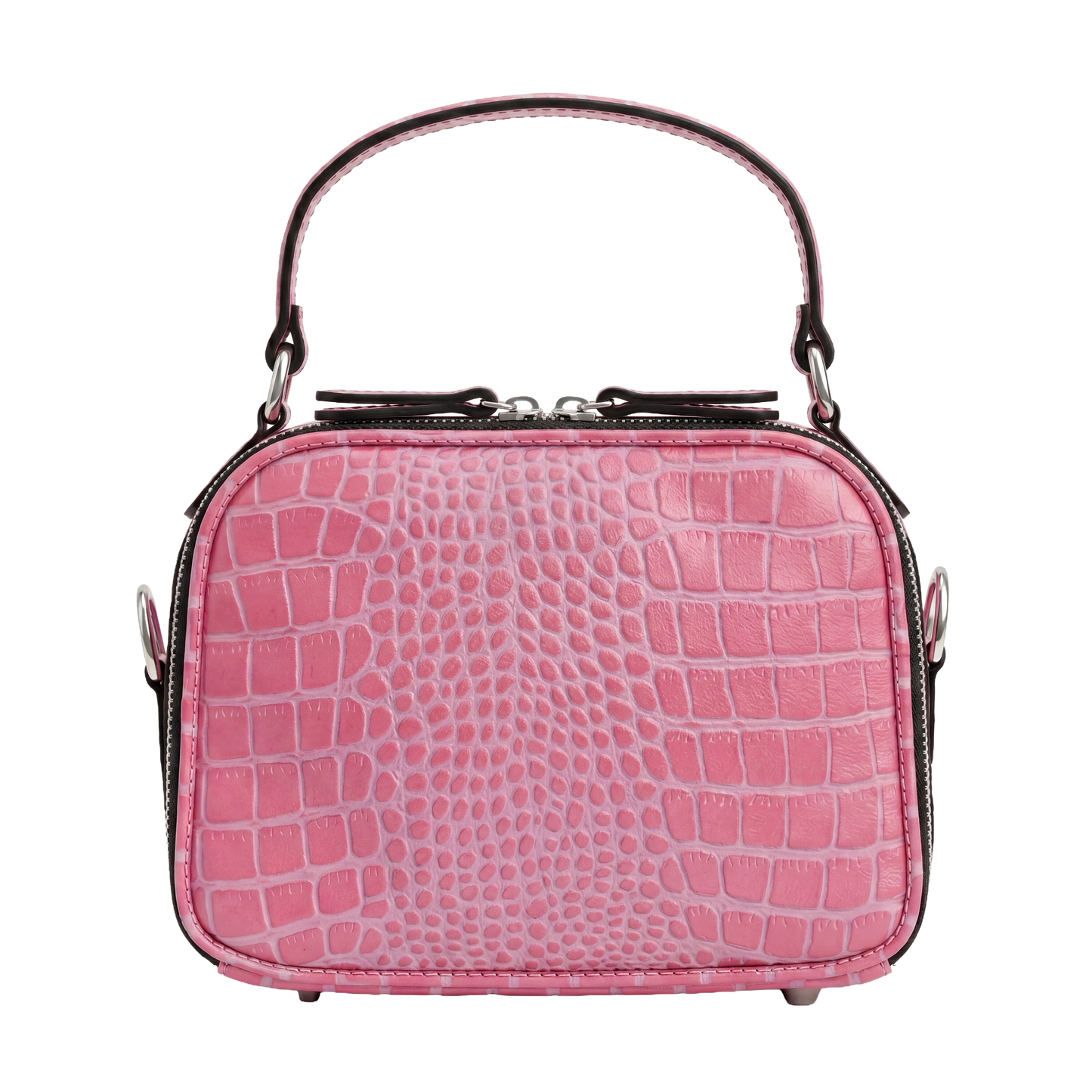 Mini Croc-Embossed Top Handle Crossbody Bag – Pink Edition