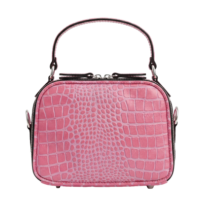 Mini Croc-Embossed Top Handle Crossbody Bag – Pink Edition