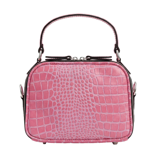 Mini Croc-Embossed Top Handle Crossbody Bag – Pink Edition