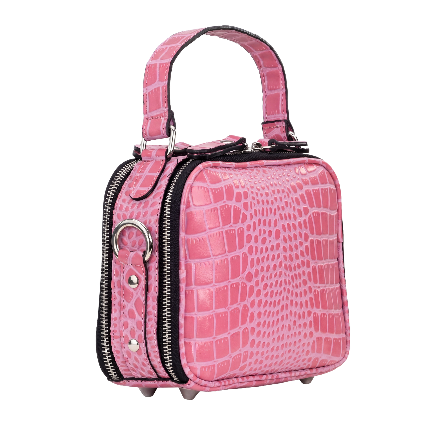 Mini Croc-Embossed Top Handle Crossbody Bag – Pink Edition