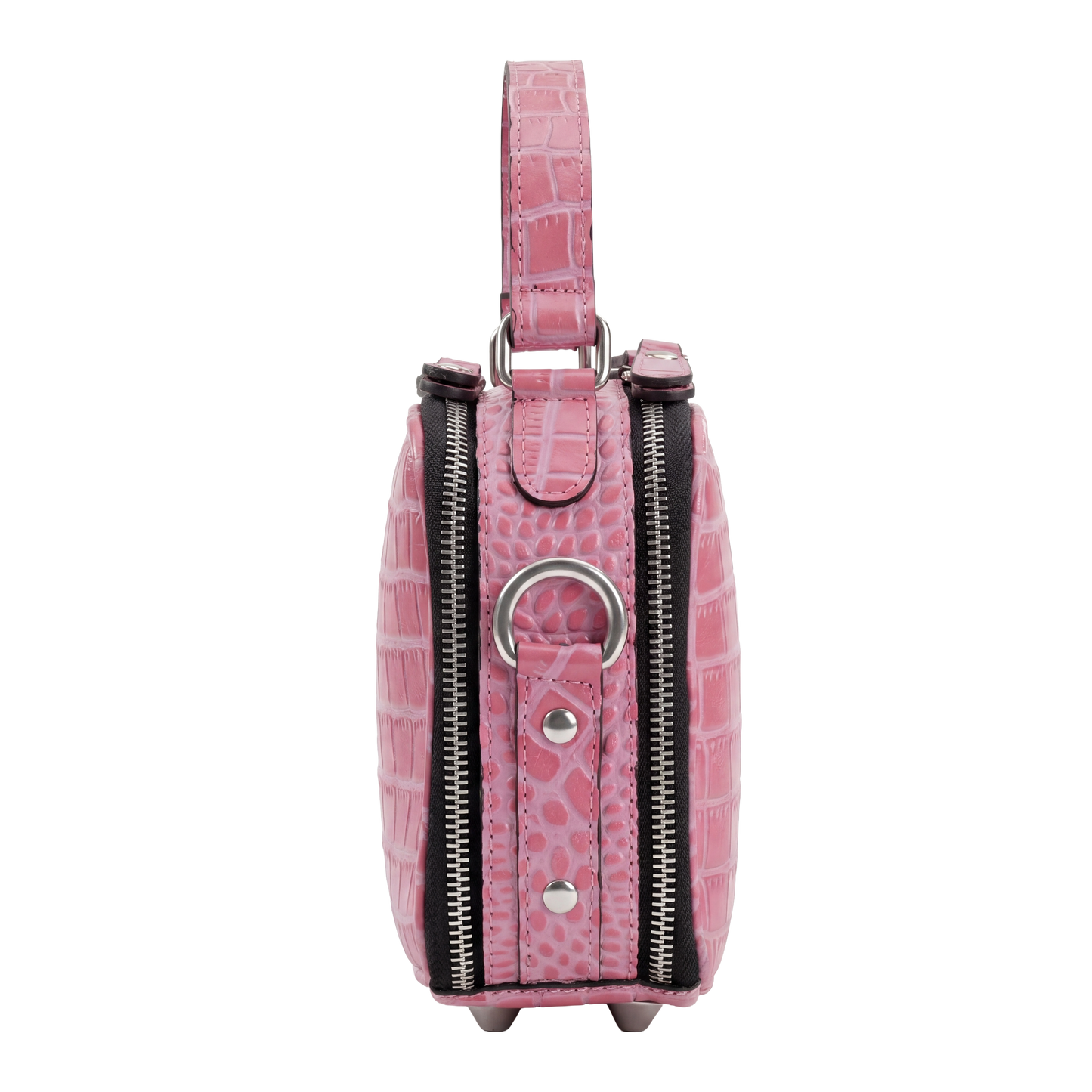 Mini Croc-Embossed Top Handle Crossbody Bag – Pink Edition