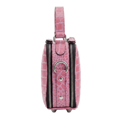 Mini Croc-Embossed Top Handle Crossbody Bag – Pink Edition