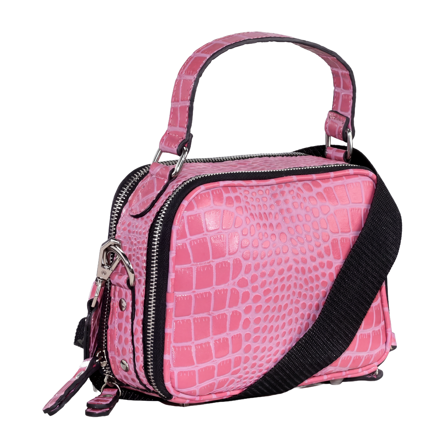Mini Croc-Embossed Top Handle Crossbody Bag – Pink Edition
