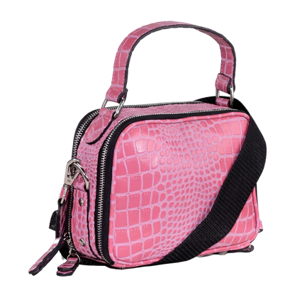 Mini Croc-Embossed Top Handle Crossbody Bag – Pink Edition