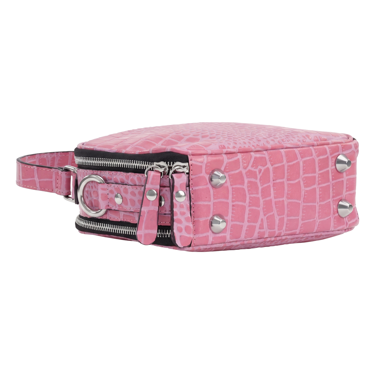 Mini Croc-Embossed Top Handle Crossbody Bag – Pink Edition