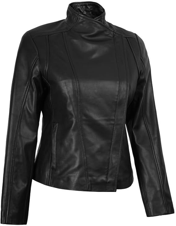 Women’s Asymmetrical Genuine Leather Jacket – Premium Real Sheepskin Moto Style Coat
