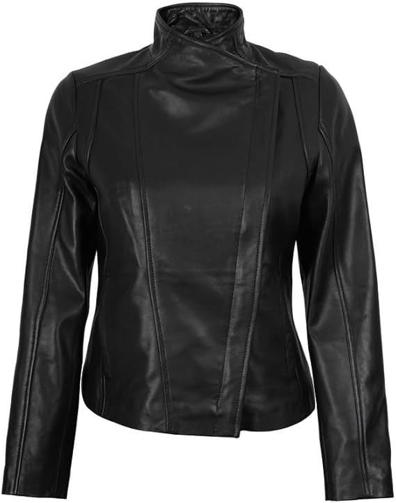 Women’s Asymmetrical Genuine Leather Jacket – Premium Real Sheepskin Moto Style Coat