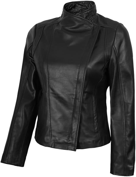 Women’s Asymmetrical Genuine Leather Jacket – Premium Real Sheepskin Moto Style Coat