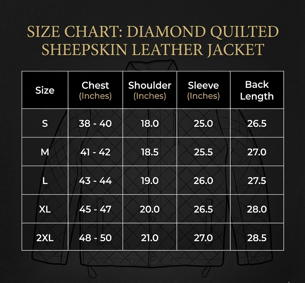 Men’s Diamond Quilted Genuine Sheepskin Leather Jacket - Black
