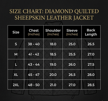 Men’s Diamond Quilted Genuine Sheepskin Leather Jacket - Black