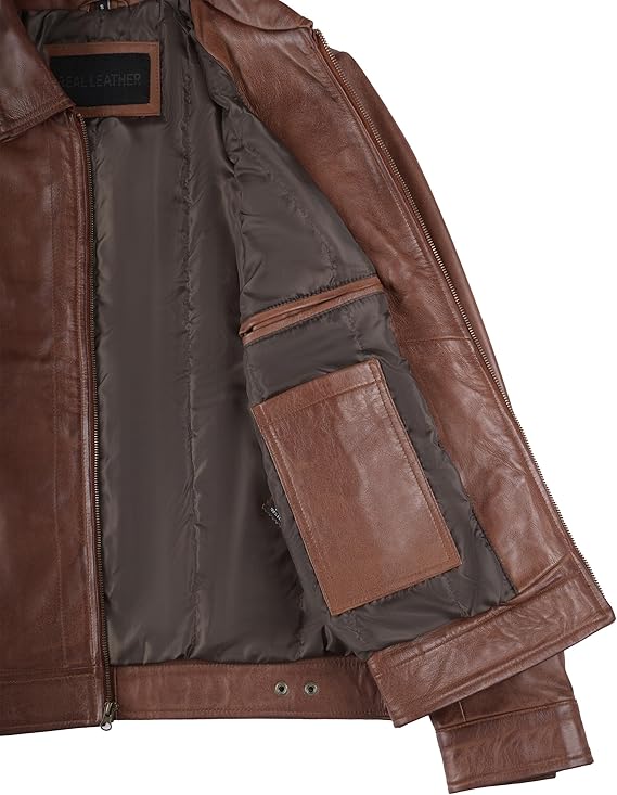 Men’s Lambskin Leather Jacket – Real Leather Moto Jacket with Shirt Collar | Classic Slim Fit Motorcycle Coat