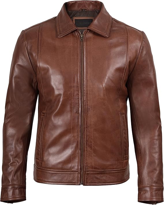 Men’s Lambskin Leather Jacket – Real Leather Moto Jacket with Shirt Collar | Classic Slim Fit Motorcycle Coat