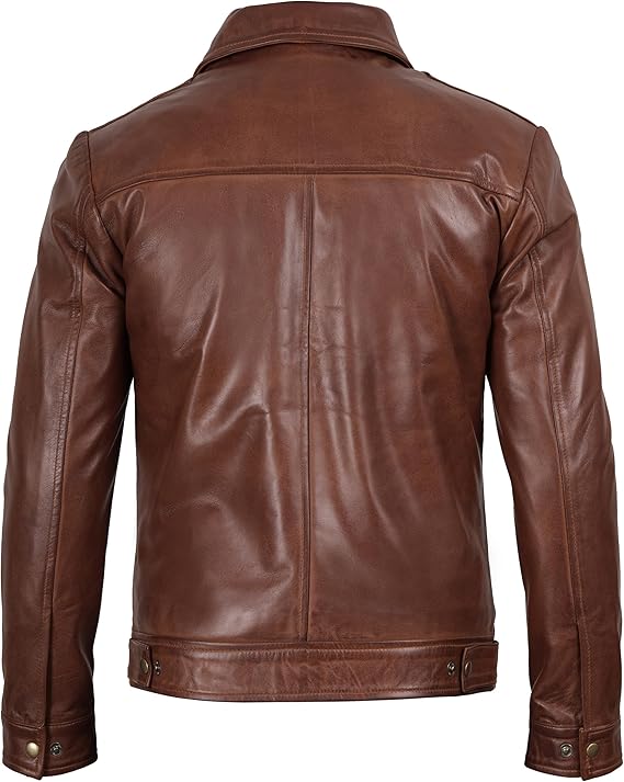 Men’s Lambskin Leather Jacket – Real Leather Moto Jacket with Shirt Collar | Classic Slim Fit Motorcycle Coat