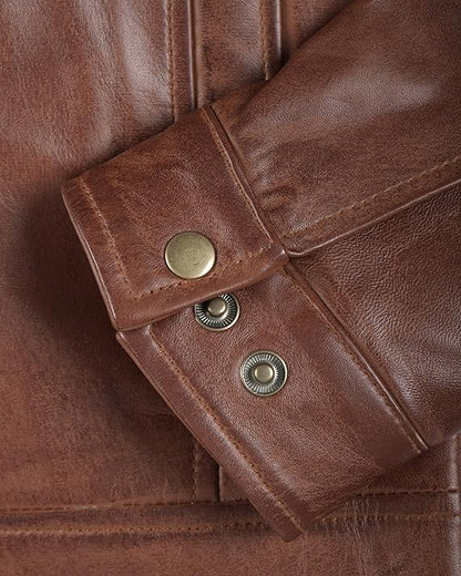 Men’s Lambskin Leather Jacket – Real Leather Moto Jacket with Shirt Collar | Classic Slim Fit Motorcycle Coat