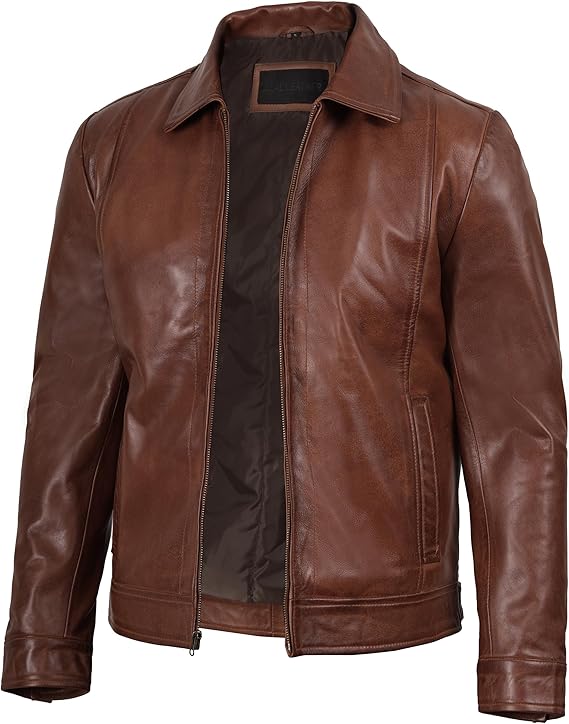 Men’s Lambskin Leather Jacket – Real Leather Moto Jacket with Shirt Collar | Classic Slim Fit Motorcycle Coat