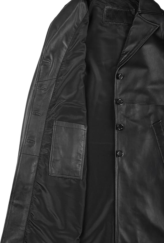Women’s Long Genuine Lambskin Leather Car Coat – Premium Real Leather Button-Up Jacket