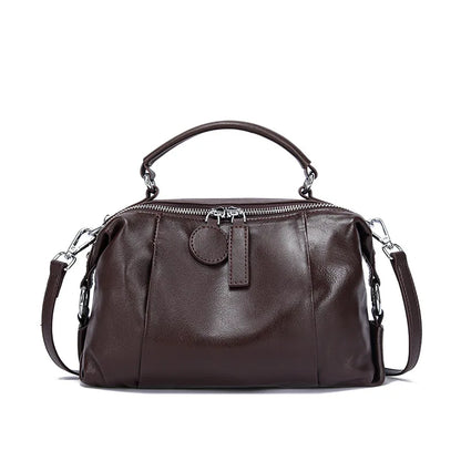 Fashion Geniune Cowhide Leather Boston Shoulder Bag  Premium Quality Versatile Retro Commuter Crossbody Handbag Daily Using Bag