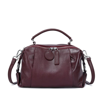 Fashion Geniune Cowhide Leather Boston Shoulder Bag  Premium Quality Versatile Retro Commuter Crossbody Handbag Daily Using Bag