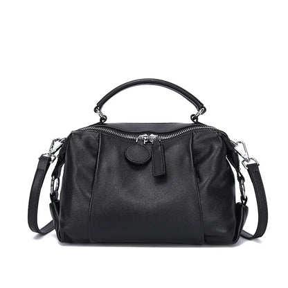 Fashion Geniune Cowhide Leather Boston Shoulder Bag  Premium Quality Versatile Retro Commuter Crossbody Handbag Daily Using Bag