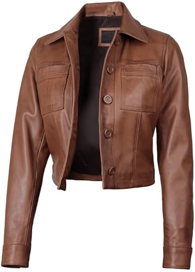 Women’s Cropped Lambskin Leather Jacket – Brown | Stylish & Everyday Fit